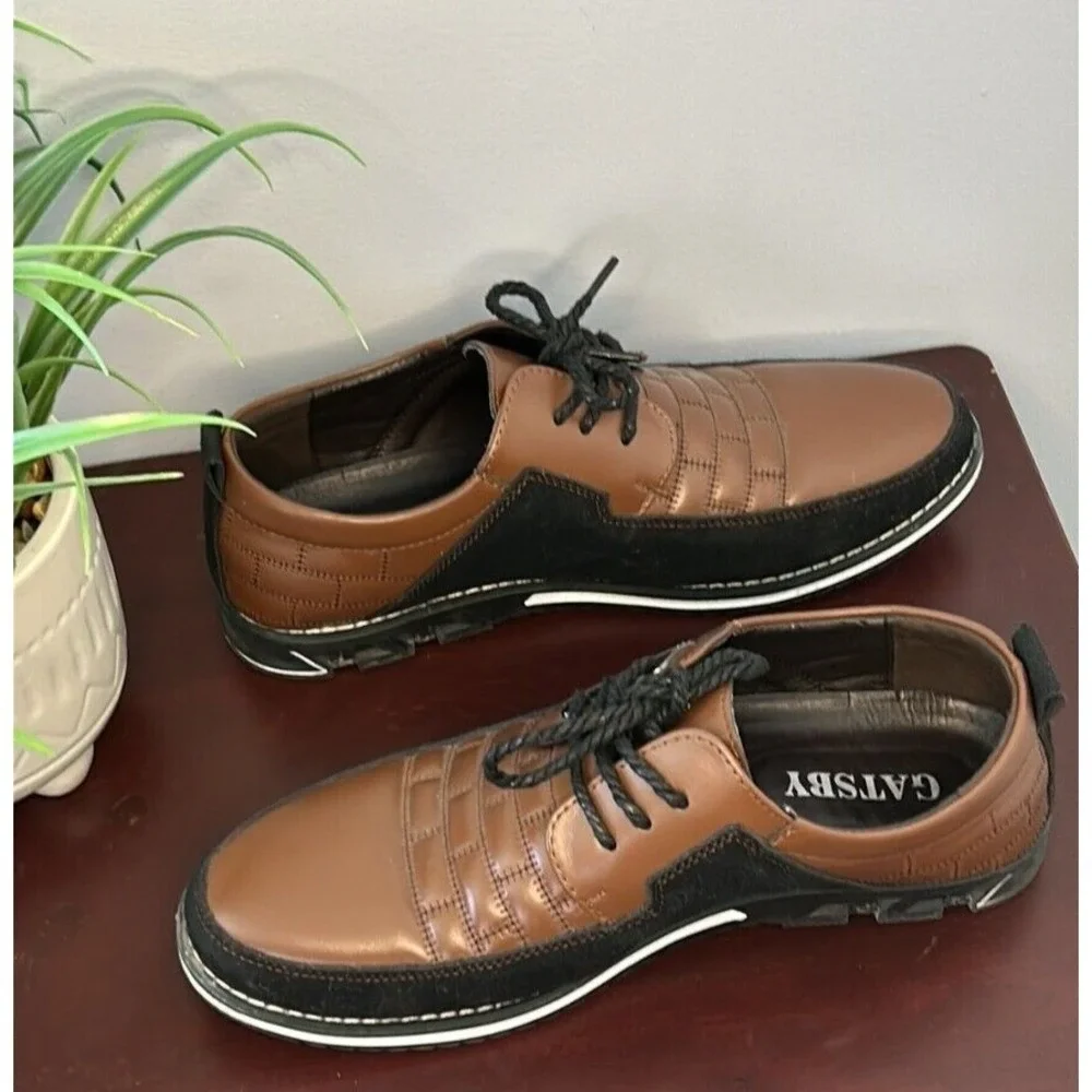 Gatsby Mens Brown Black Quilted Two Tone Dress Sneakers Oxfords EU 43 US 10‎